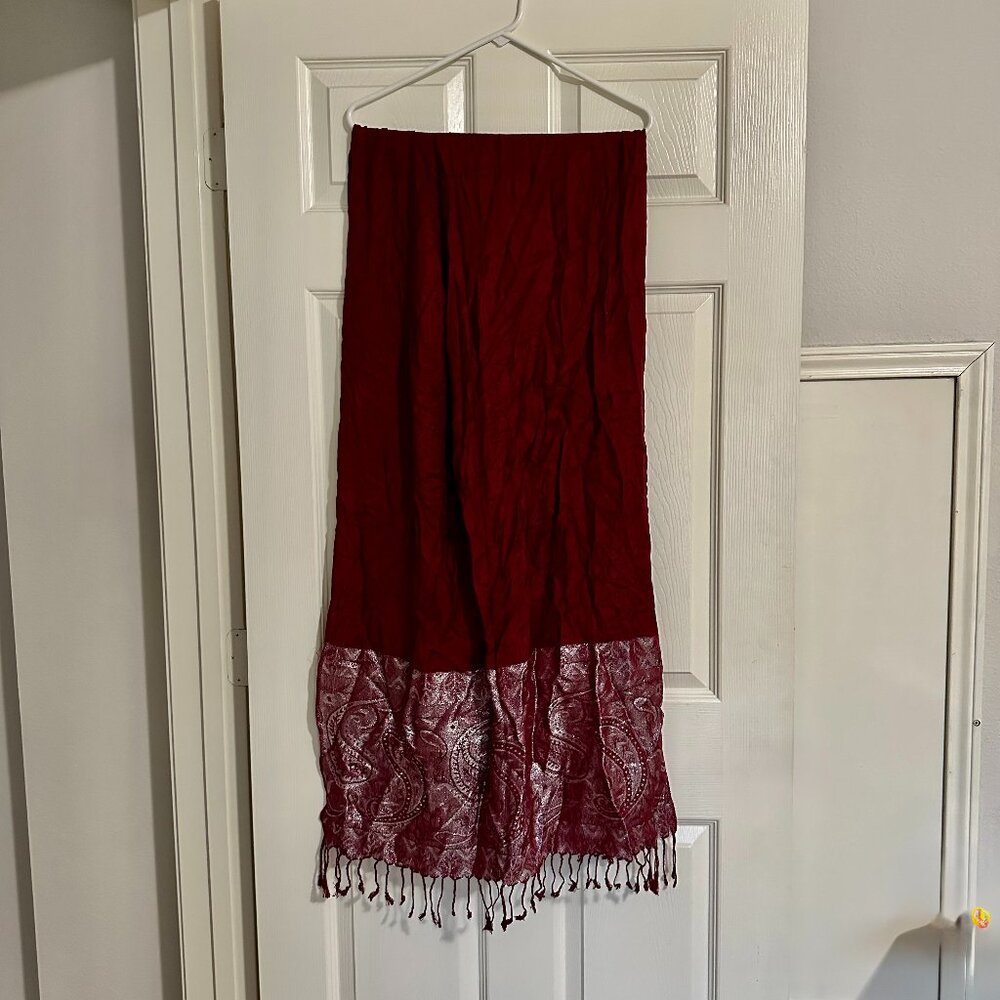 Elegant Dark Red/Silver Shawl/Wrap